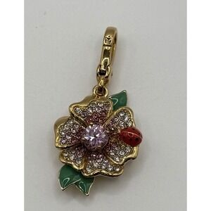 Juicy Couture Pink Pavé  Crystal Flower Charm Lady Bug Gold Plated Signed